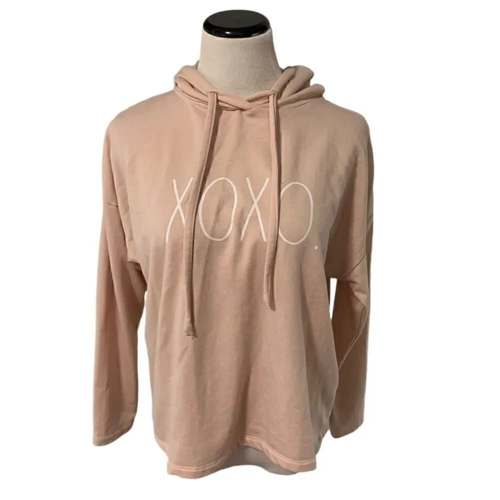 Rae Dunn XOXO Blush Pink Hoodie Sweatshirt Sz S